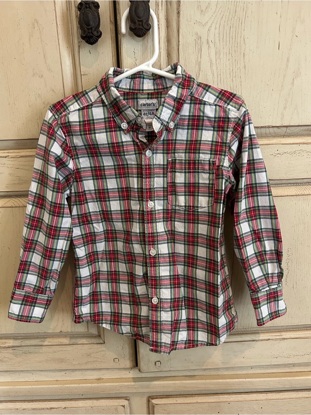 Carter's Red, Green & White Plaid Button-Down Shirt - Kids